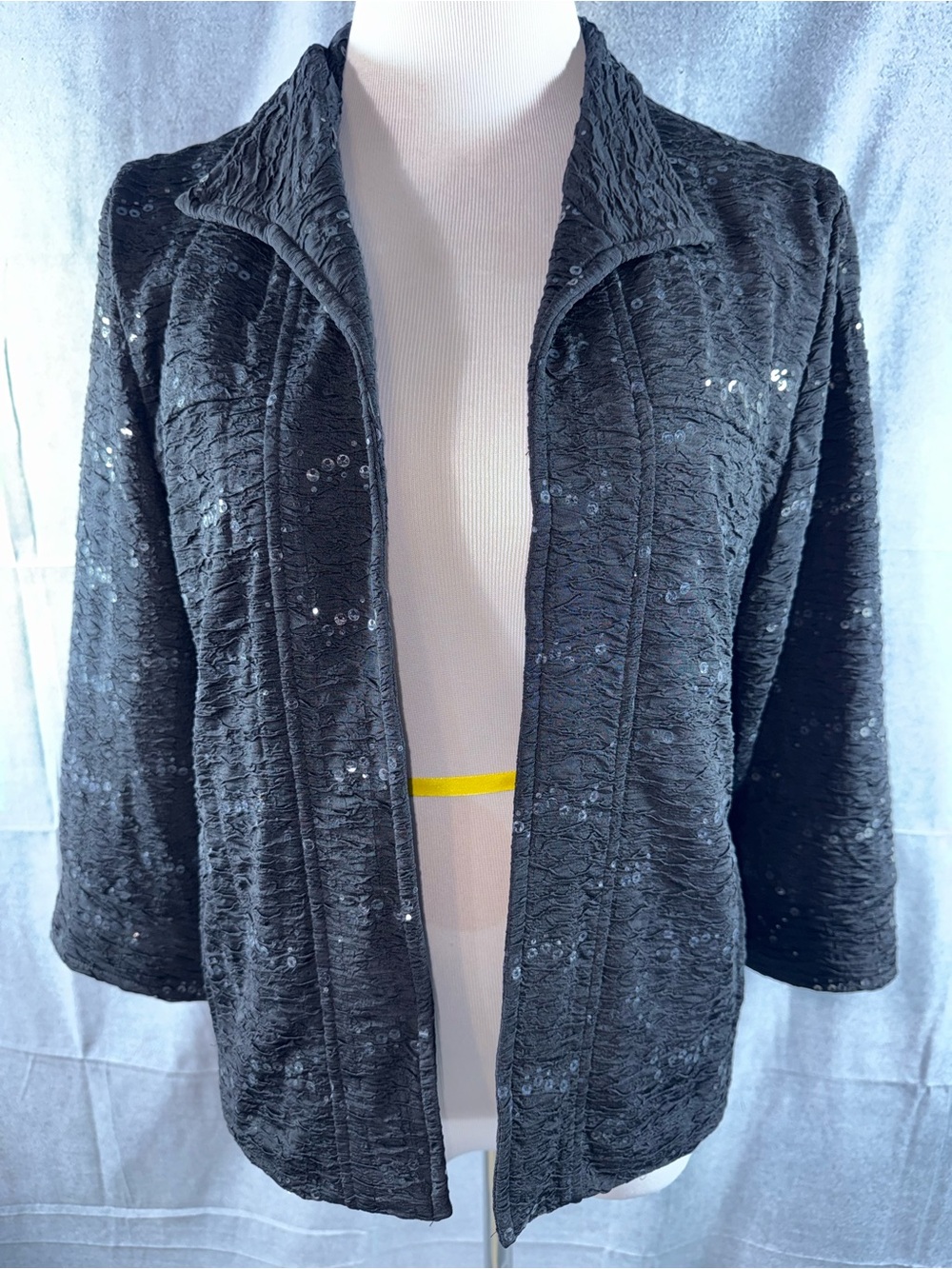 3163-Dress Barn Black Sequin Open-Front Blazer